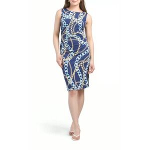 J. McLaughlin Sleeveless Sage Dress, Blue‎ Chain Print, NWT, Size Small